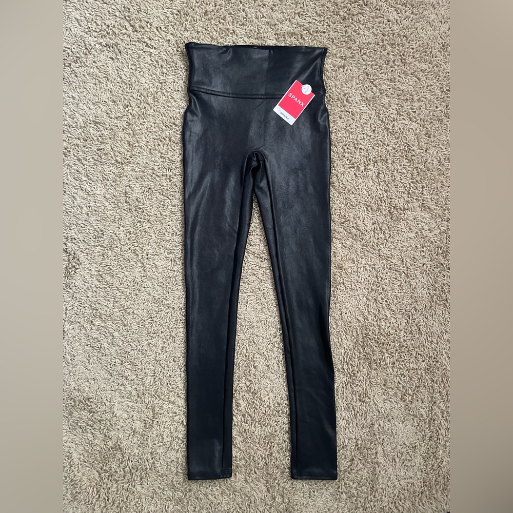 Spanx Faux Leather High Waist Slimming Tummy Control Leggings Black